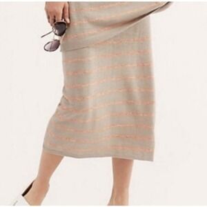 Free People Beach S Linen Blend Knit Orange Stripe Dana Point Sweater Midi Skirt